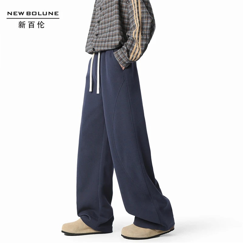 新百伦春秋卫裤男士抽绳阔腿休闲裤垂感百搭中高腰长裤