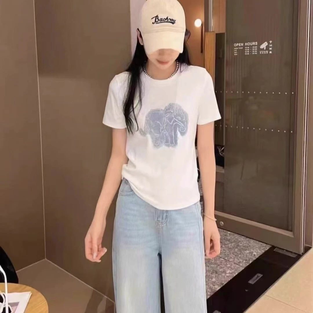 【睿娜维拉】2025夏季圆领卡通象短袖T恤显瘦百搭上衣