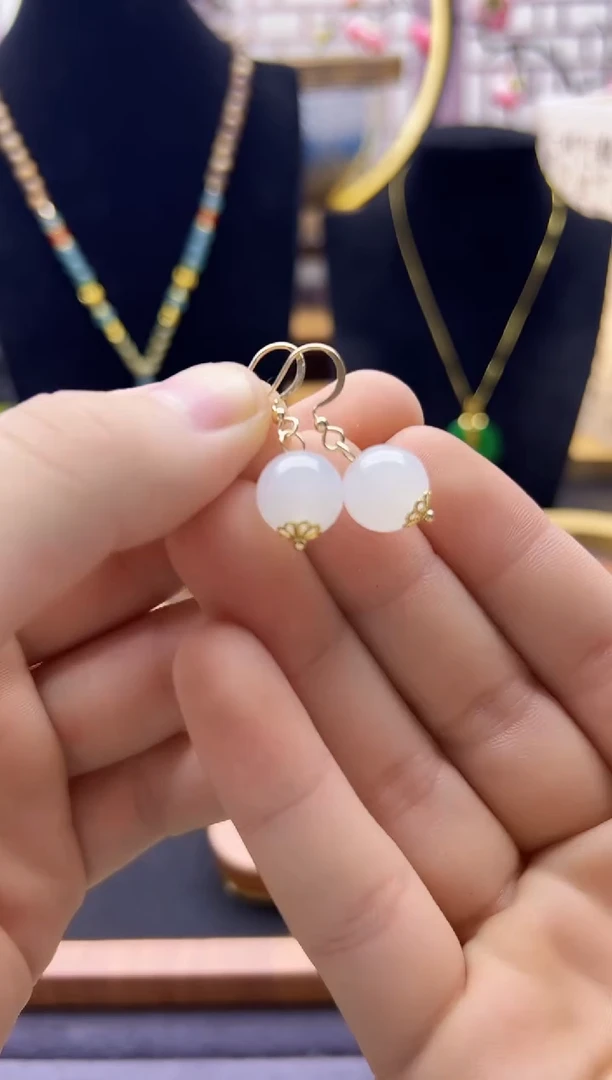 【闪购商品】和田玉耳饰14K金镶嵌6.806.806.80