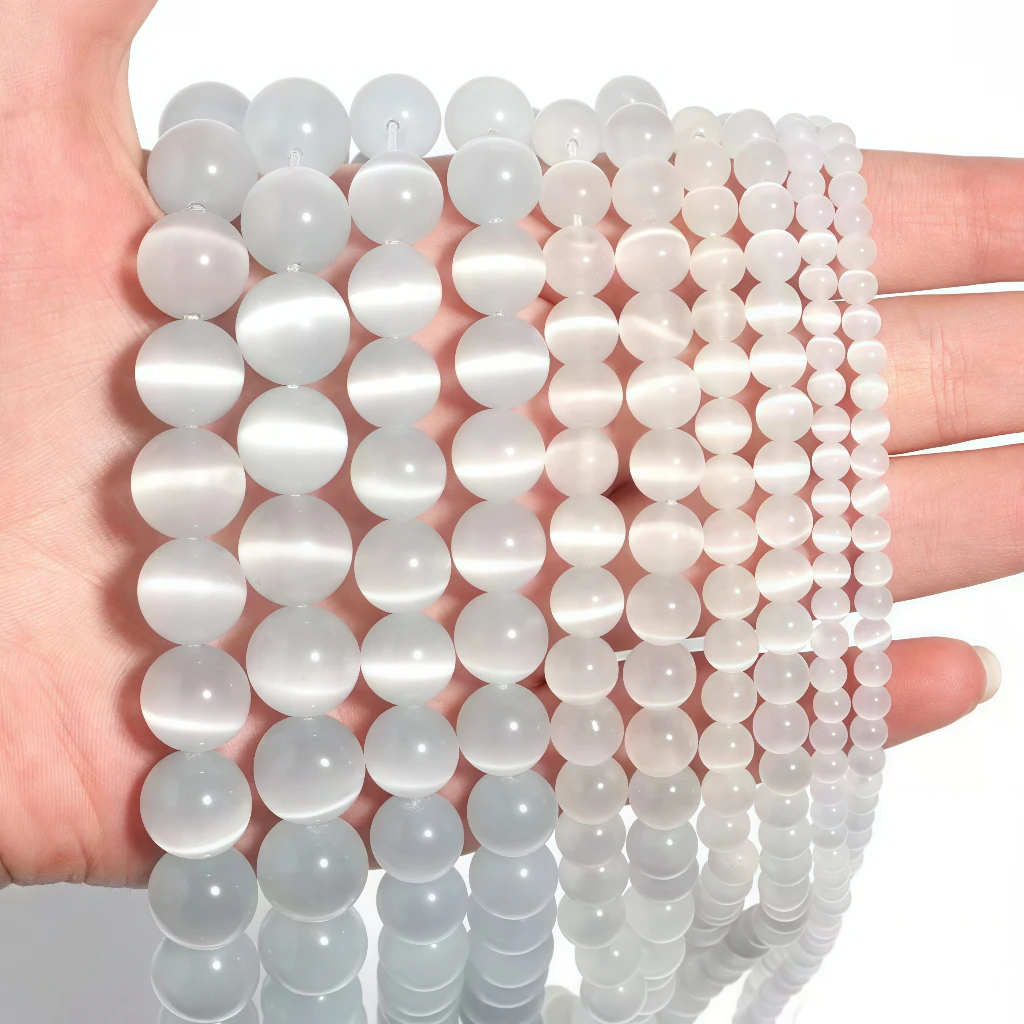 白粉猫眼石散珠圆珠手串珠子半成品手工DIY串珠饰品配珠手链批发