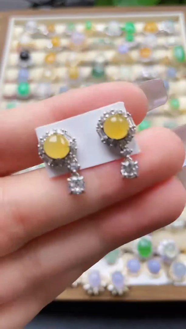 银S925镶嵌翡翠耳饰130