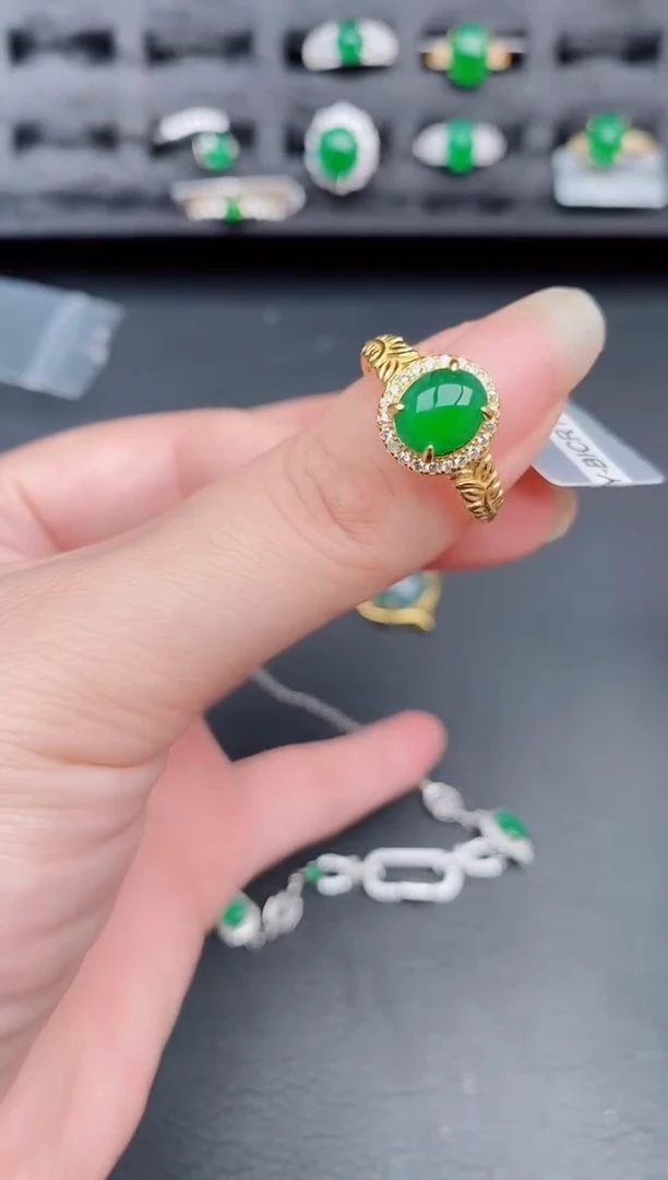 银S925镶嵌戒指翡翠天然a货翡翠216