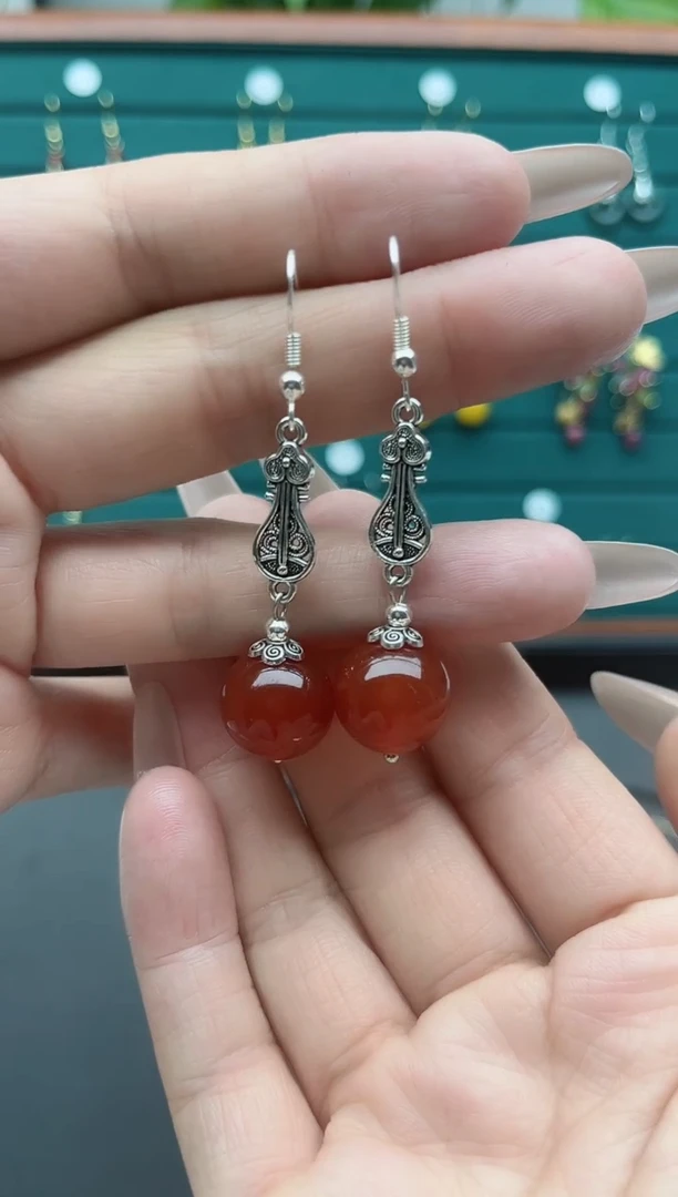 【闪购商品】南红玛瑙耳饰银S925镶嵌375