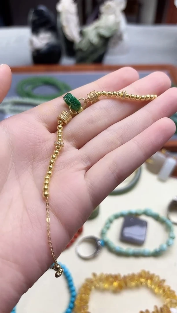 18K金镶嵌挂件翡翠18K金翡翠跑环配饰手链ZX