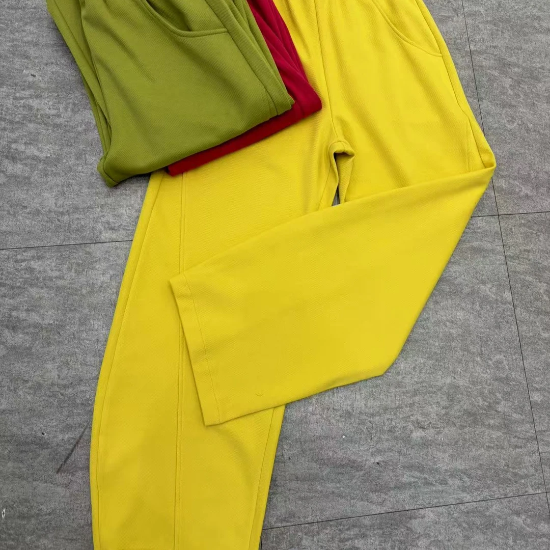 欧货亮色休闲弯刀裤