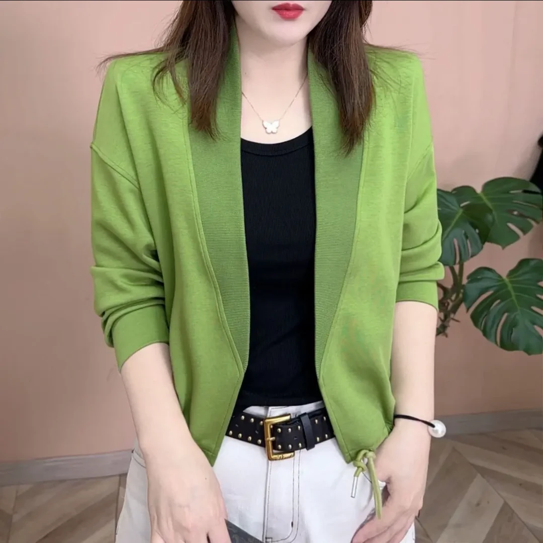 春季新品时尚百搭显瘦休闲修身纯色设计感女士外套上衣洋气开衫