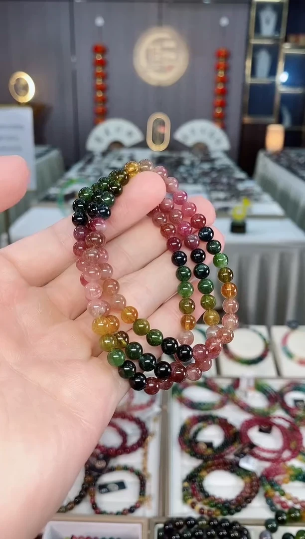 未镶嵌透体老矿色标碧玺三圈手串5mm+碧玺xion多样性发一条