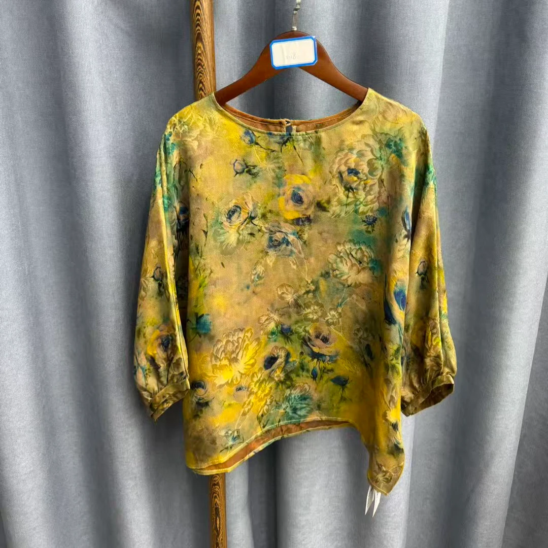 新款休闲时尚圆领桑蚕丝短袖上衣女X118