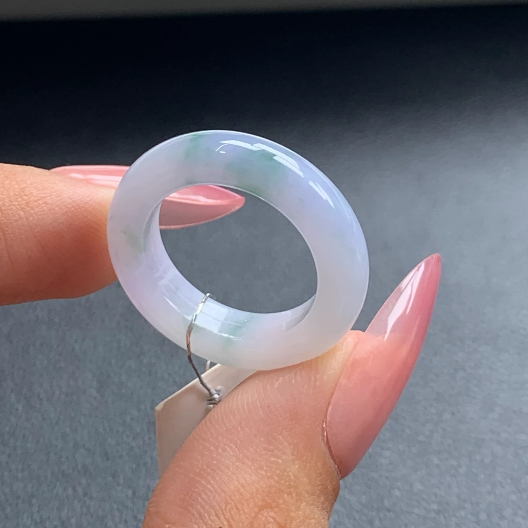 天然缅甸翡翠A货 12圈口 特色款春彩 紫飘阳绿 翡翠指环戒指