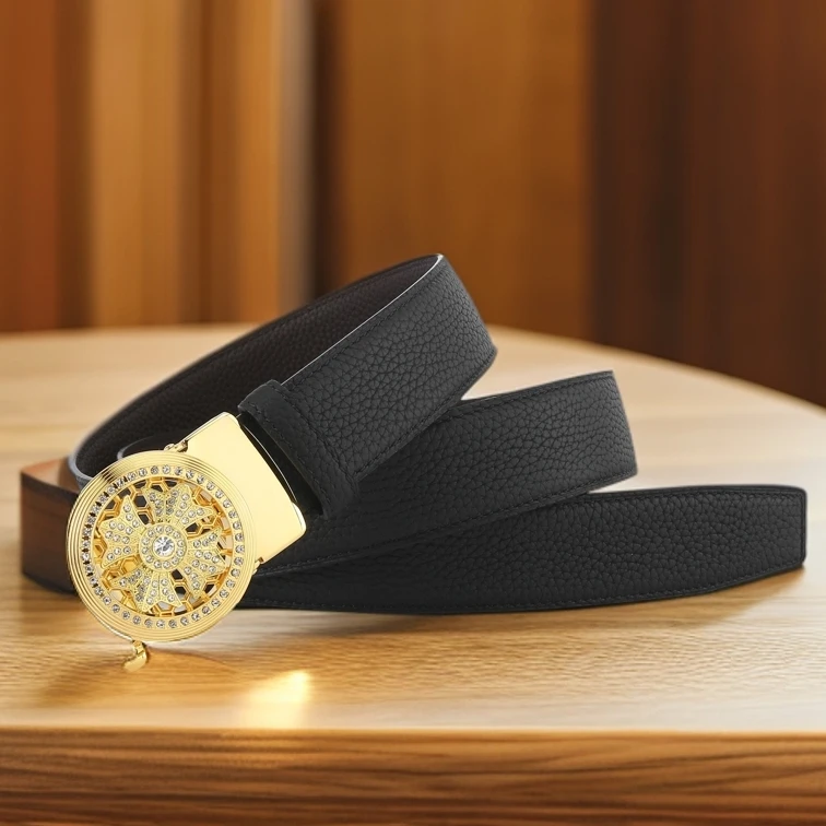 真皮牛皮男款自动扣皮带头层牛皮时来运转腰带商务韩版内扣裤带男