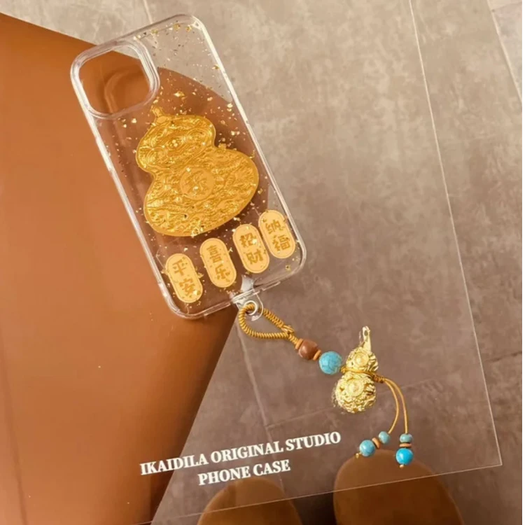 ins新年国风金箔滴胶金色葫芦适用iphone16pro手机壳15promax新14