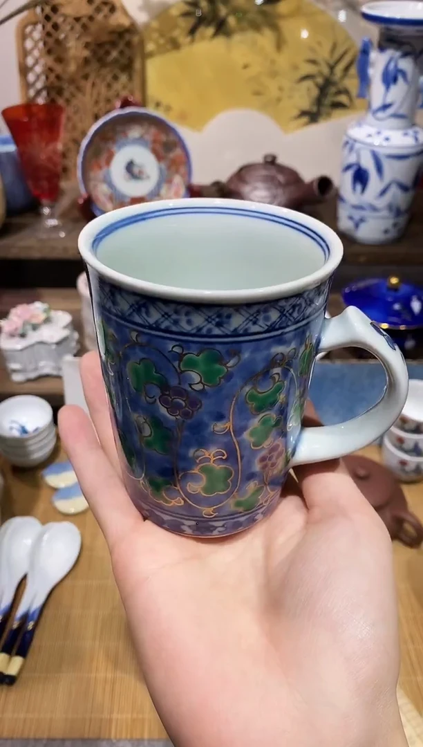 瓷片其泉青花马克杯