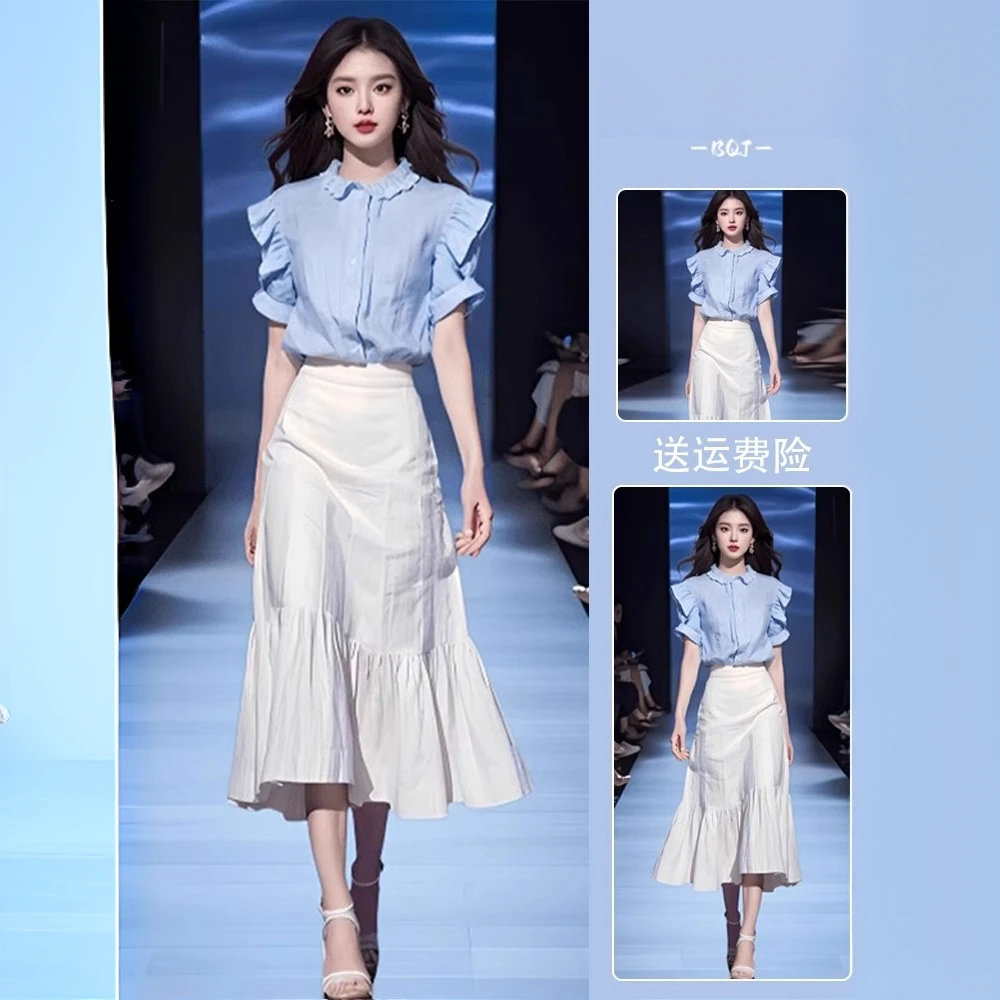 高级流行套装裙2025夏季小个子网红爆款洋气衬衫女半身裙两件套女