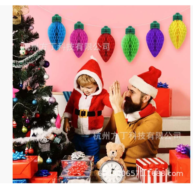 跨境圣诞接装饰圣诞灯蜂窝挂饰大号 3D 灯泡形状布置圣诞教室装饰