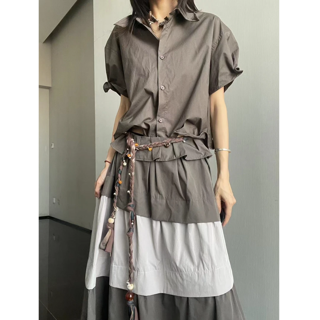 秀款短袖扭扭衬衫