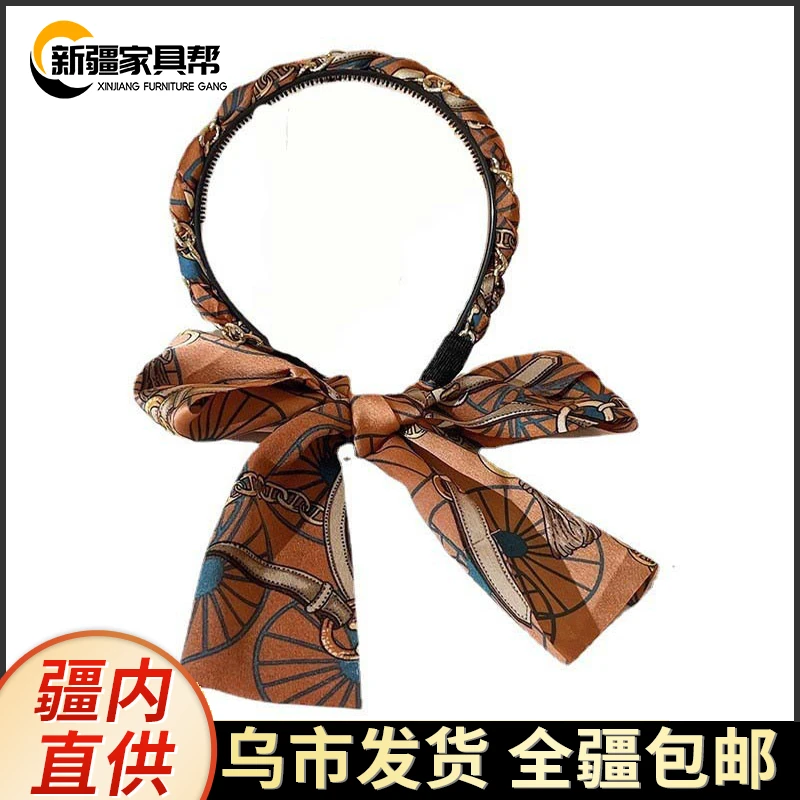 新疆家具帮复古链条飘带发箍缎面布艺压发头箍发带一体系编发头饰