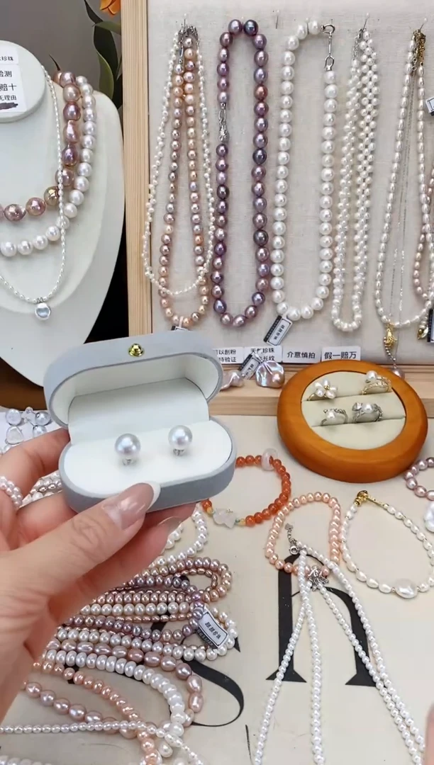 【闪购商品】淡水珍珠项链银S925镶嵌正圆微瑕耳钉 10-11MM