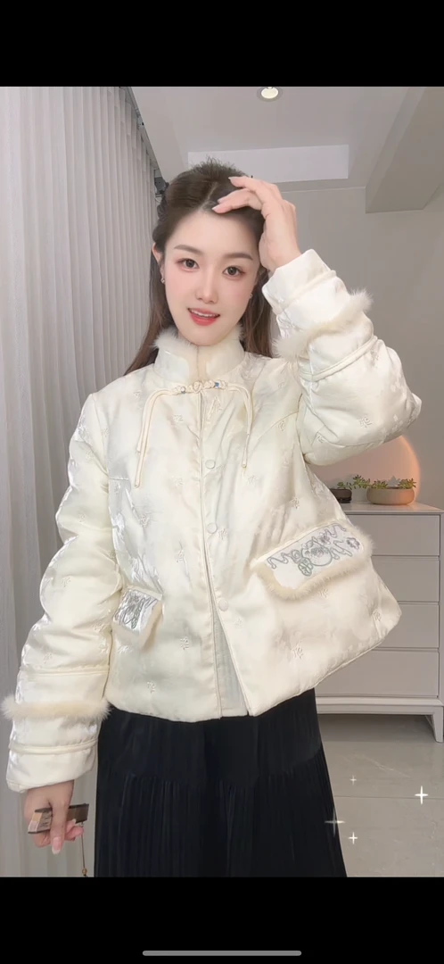 【雪云】小暖炉羽绒服  外套新中式国风提花刺绣水貂毛羽绒服