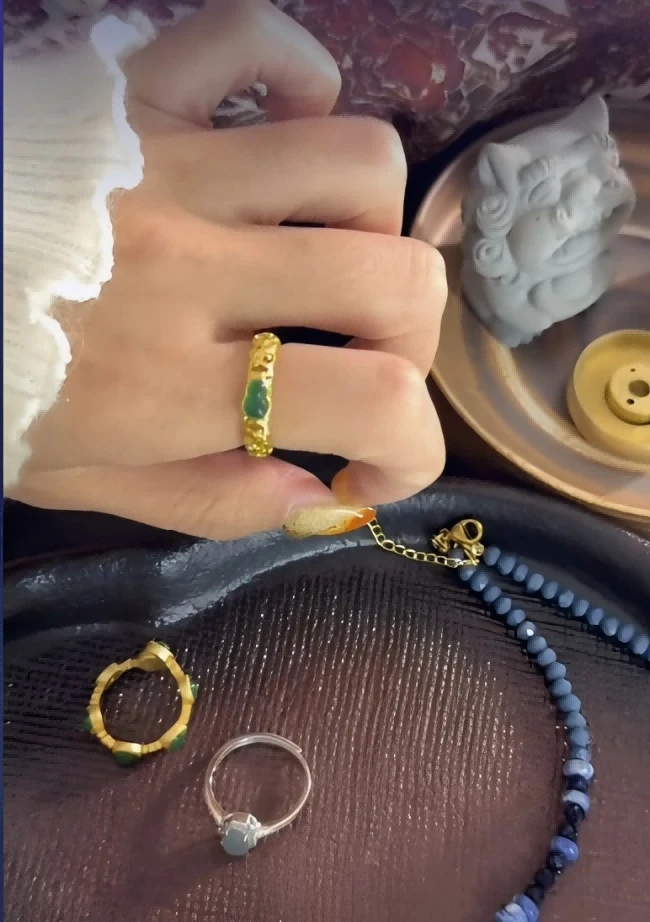 非金属莫桑石戒指 64-葫芦金色戒指