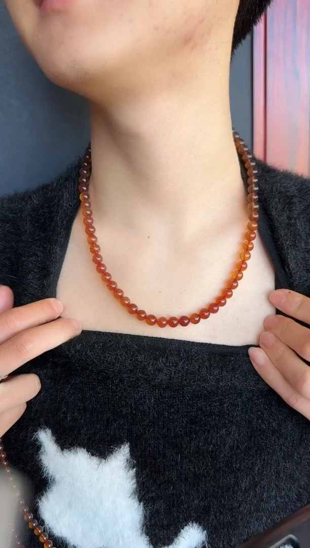 琥珀颈饰未镶嵌#16缅甸琥珀紫罗兰妈妈链8mm