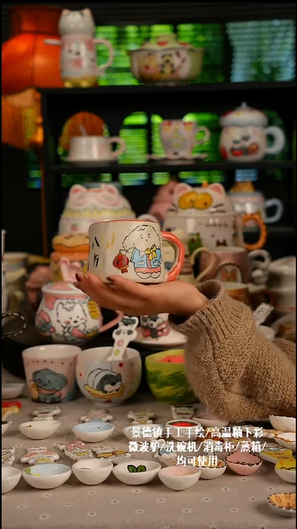 陶瓷无盖款景德镇高温釉下彩纯手绘创意瓷