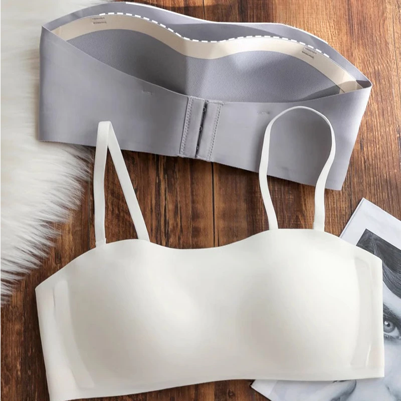 无痕防滑抹胸无肩带防走光内衣女夏薄聚拢收副乳隐形透气文胸罩