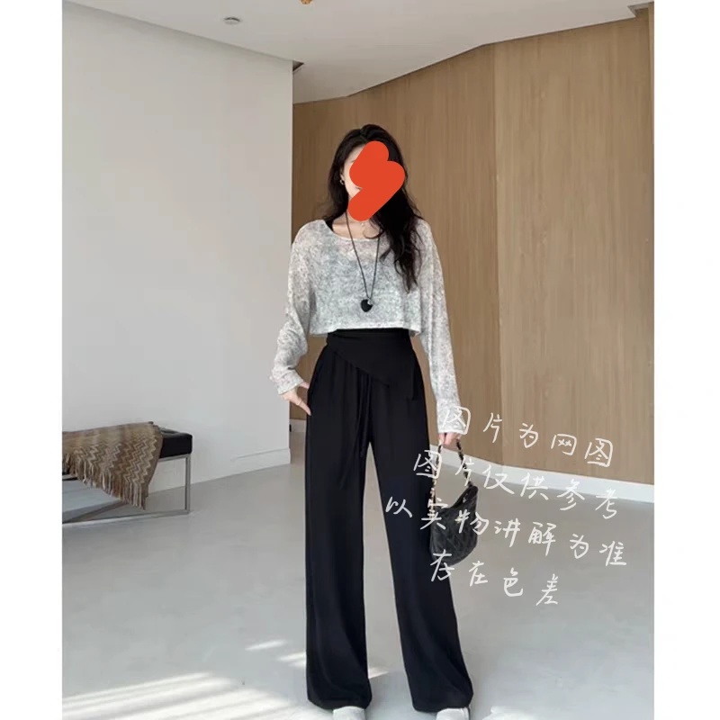 【大白莎家】2025早秋新款大码女装时尚简约黑色遮肚子藏肉显瘦套装