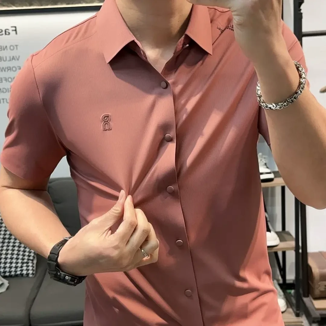 【凉感桑蚕丝】夏季男士高端无痕弹力休闲短袖衬衫（7580）
