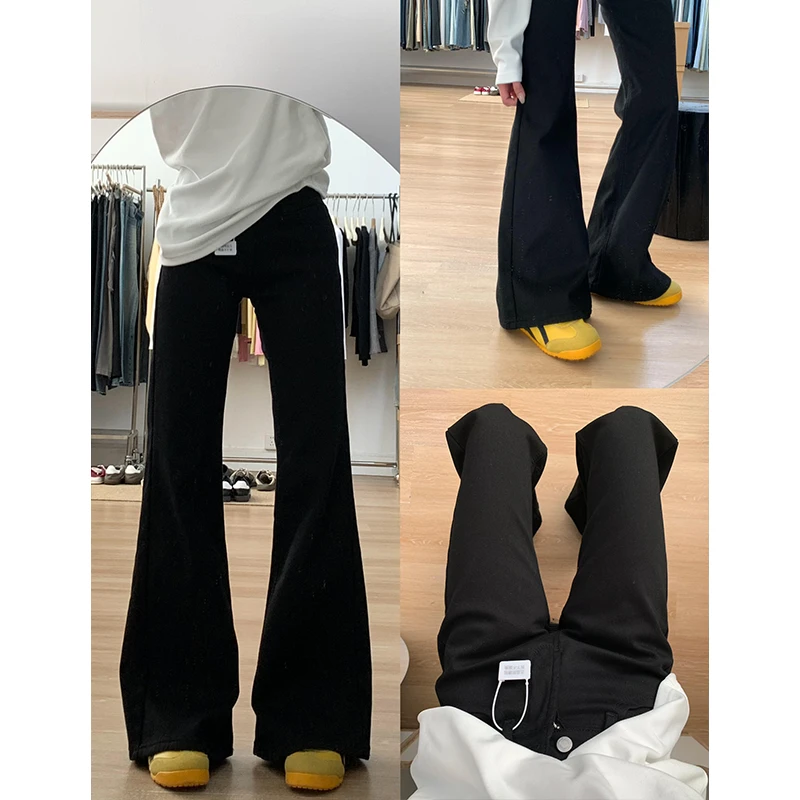 黑色百搭阔腿微喇叭牛仔裤女2025春季新款弹力修身显瘦马蹄喇叭裤