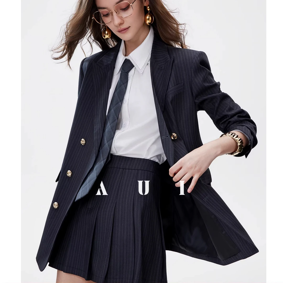 aui职业通勤马甲西装套装女2025高级感气质半身裙三件套25W040371