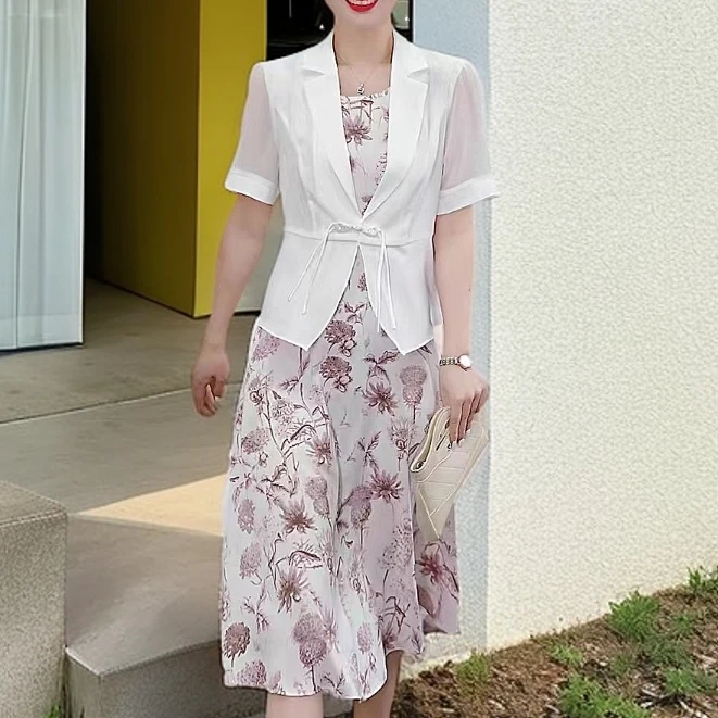 8032#【木兮兮专属】2025年夏季新款气质修身时尚印花百搭套装女