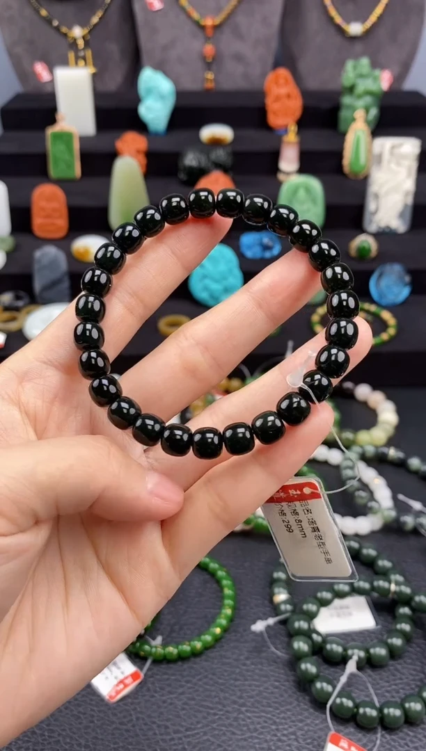 【闪购商品】和田玉-未镶嵌8mm塔青老型手串福利