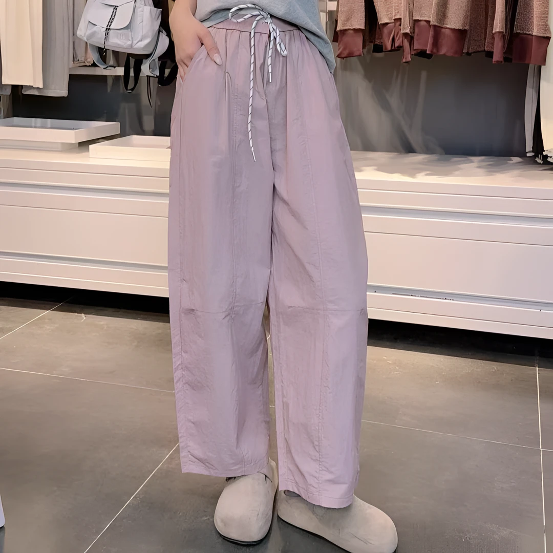 设计感高腰抽绳哈伦阔腿裤女春夏新款显瘦百搭潮流户外运动休闲裤