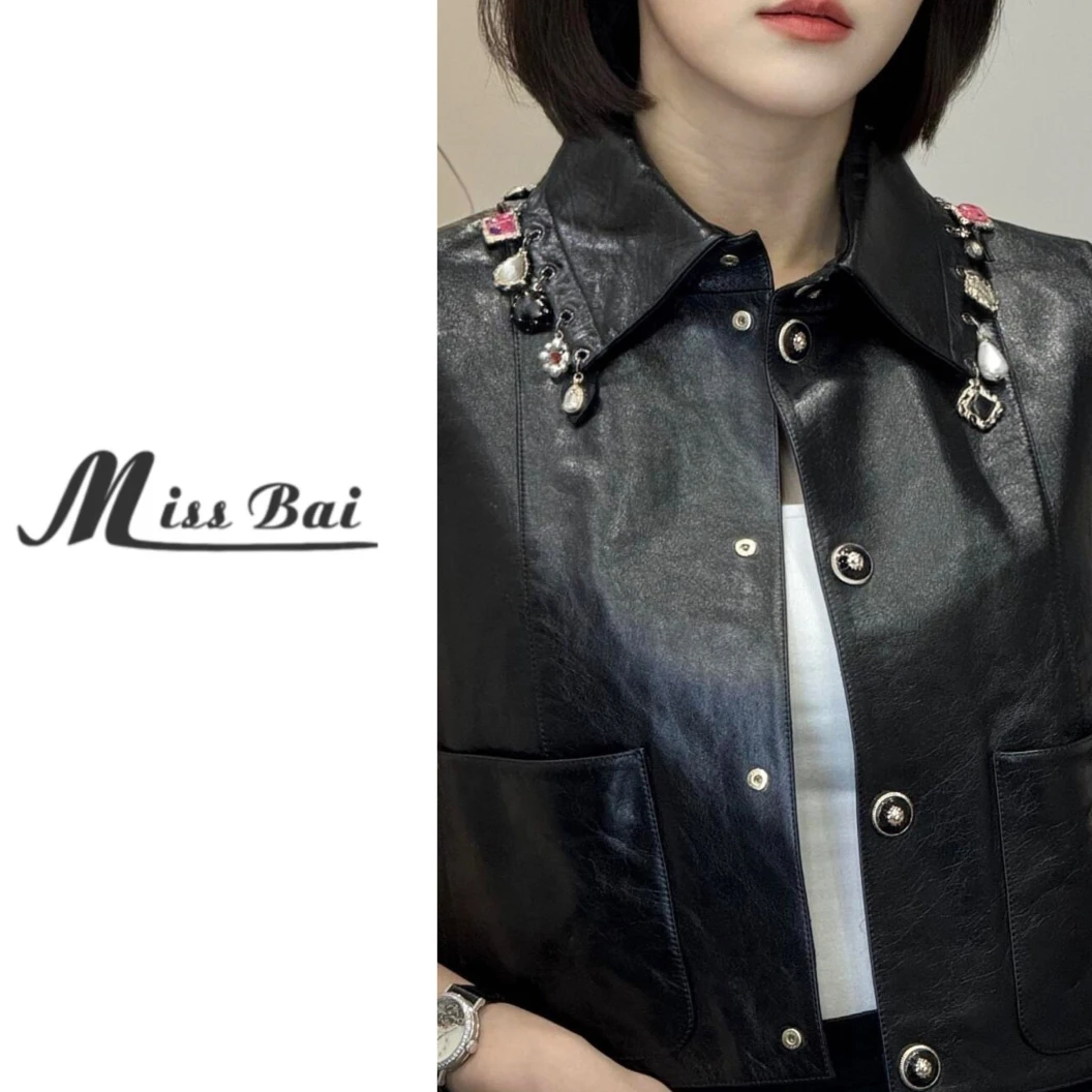 【白姐严选】107-珠光璀璨 时尚皮衣马甲挂件无袖外套女