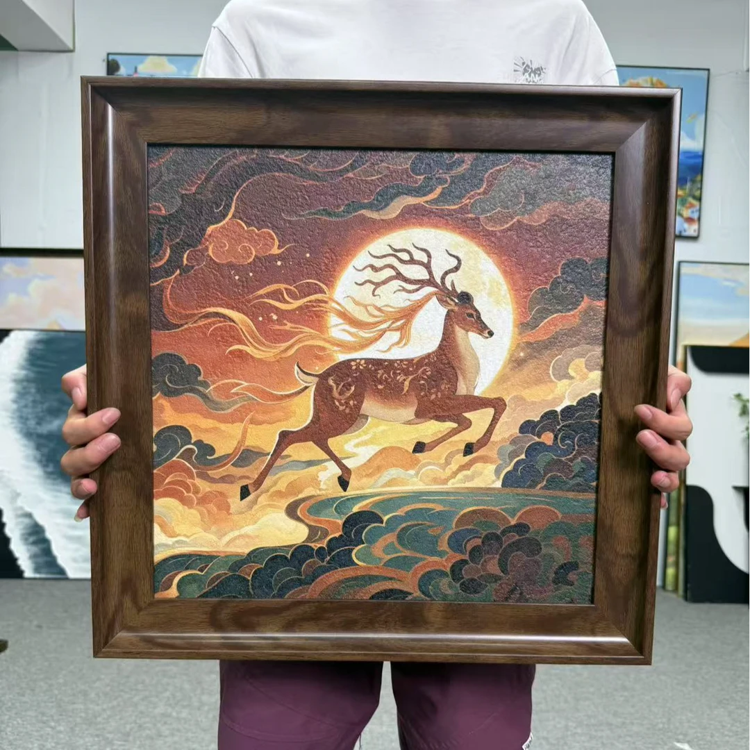 敦煌九色鹿装饰画东方美学客厅书房茶室方形艺术画5050