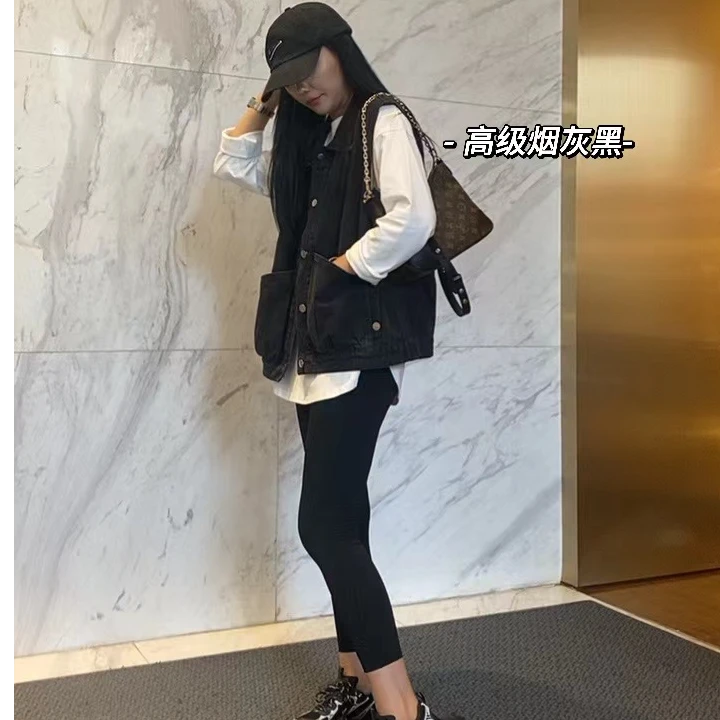 嘿嘿女装中短款适合中小个子大口袋牛仔无袖休闲百搭简约上衣马甲