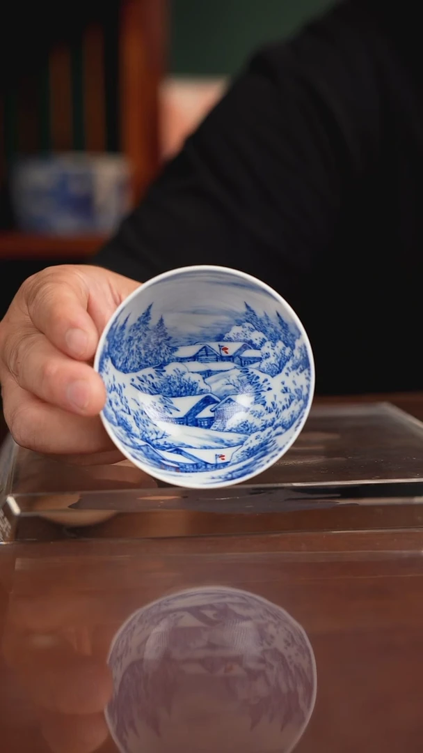 晓月窑青花山水主人杯