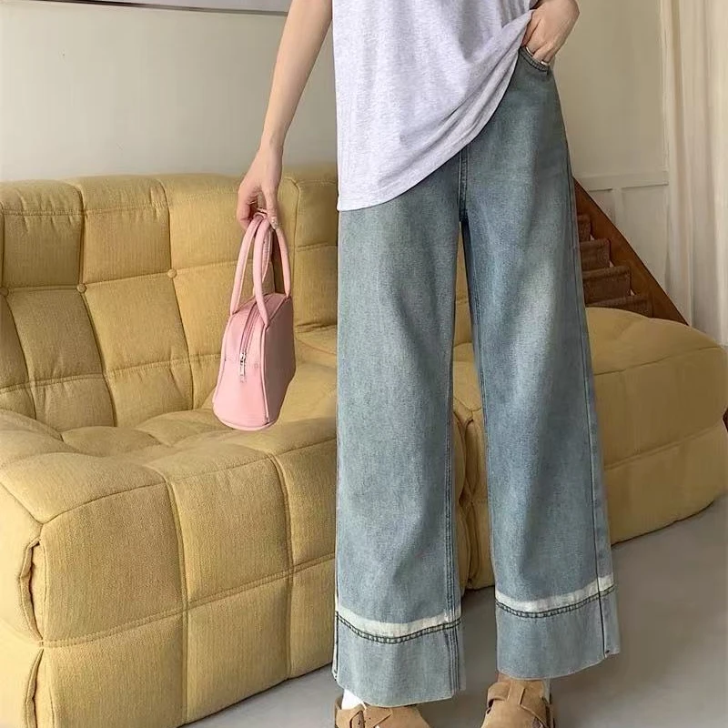 【33072】新款大码显瘦烟管裤高腰九分直筒牛仔裤女