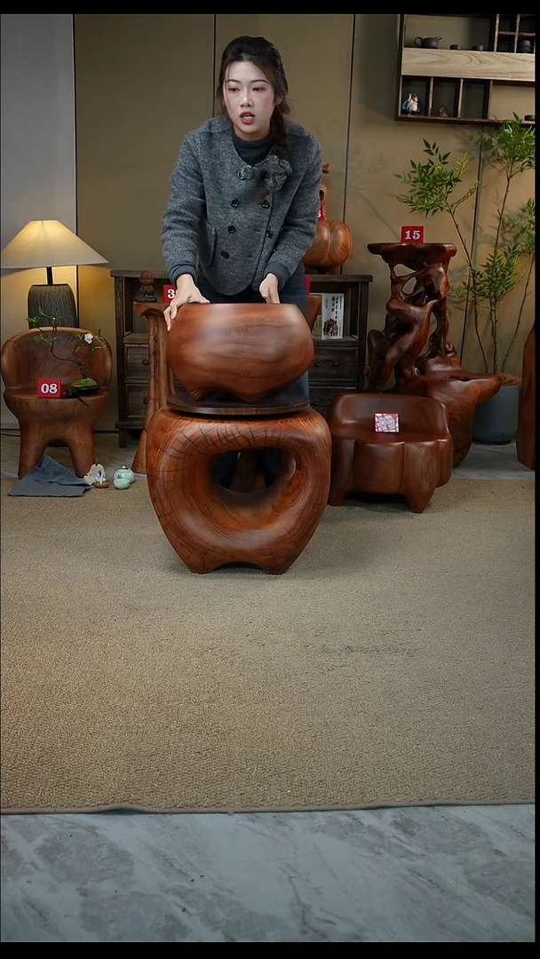 香樟木整木一体凳37-37-28