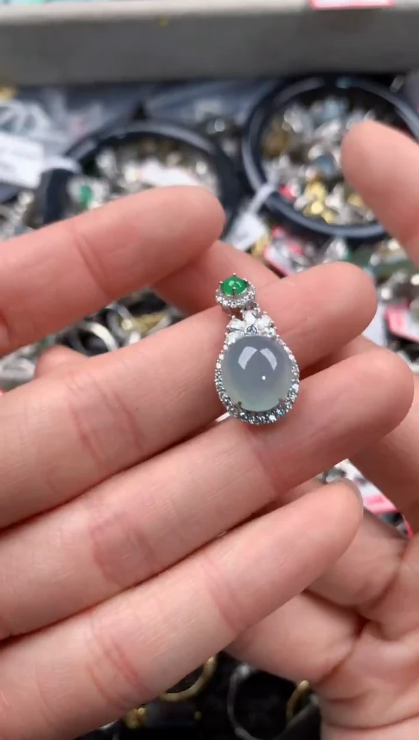 银S925镶嵌戒指翡翠555     9