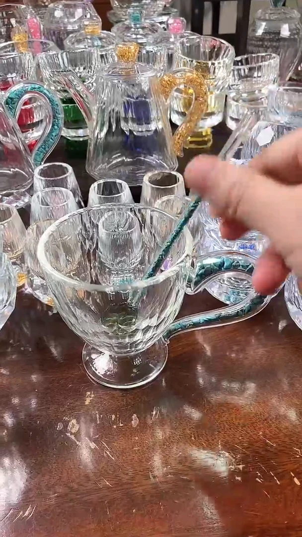 【闪购商品】玺宴新款水晶高底高款咖啡杯绿松石带勺子