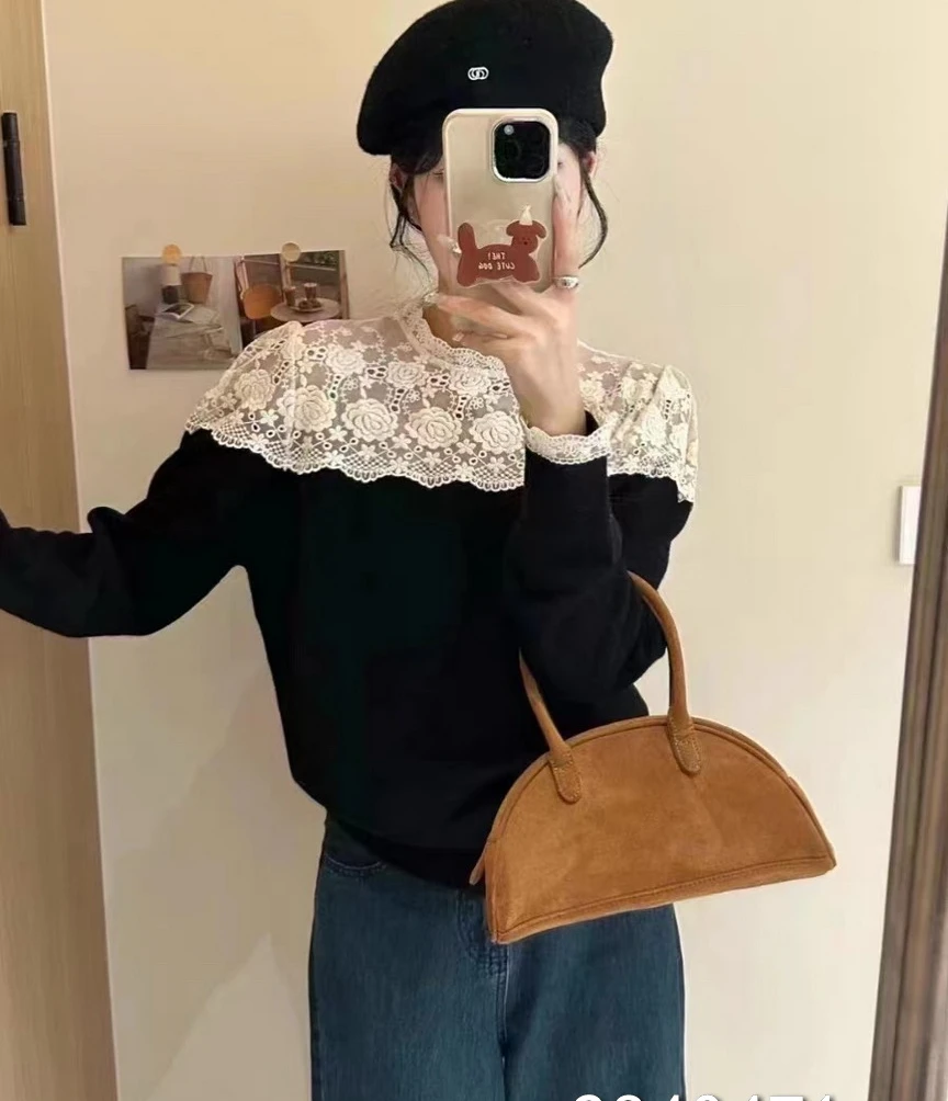 小妳XiaoNi———（冬款拼接蕾丝针织衫2340471）