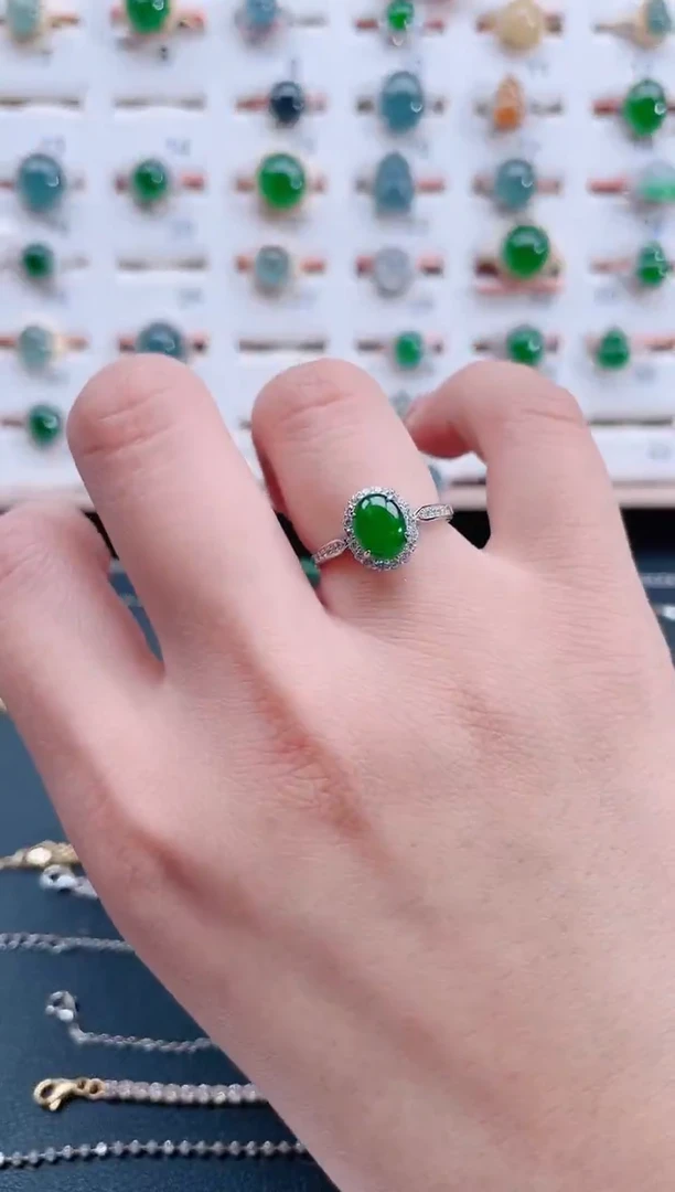 银S925镶嵌戒指翡翠天然翡翠