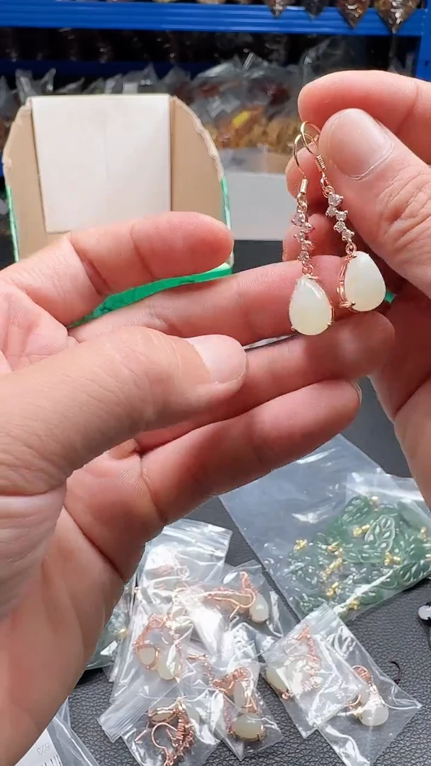 和田玉银S925镶嵌耳饰099