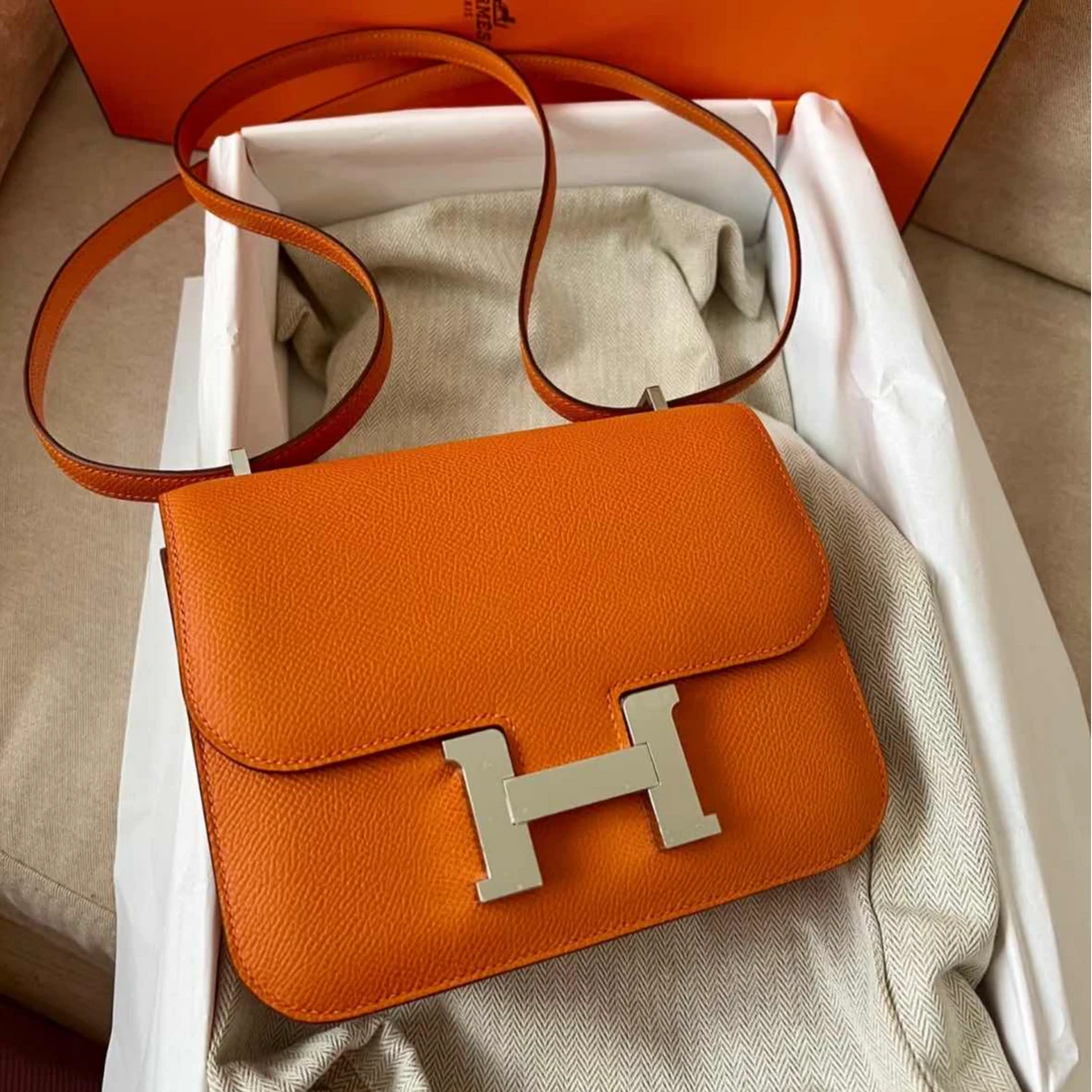 99新 Hermes/爱马仕 珊珊活动 康康19带镜子 爱马仕橙 Ep皮 B刻包