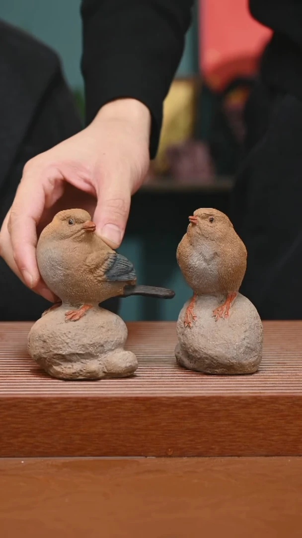 茶壶紫砂精工茶宠仿生喜鹊一对