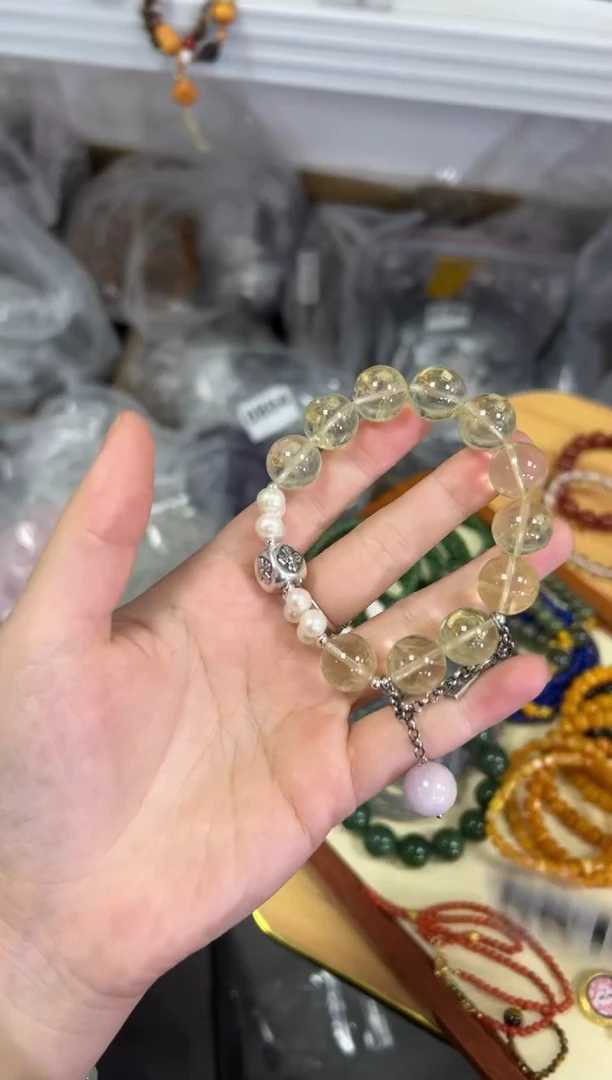 【闪购商品】水晶手链银S925镶嵌黄水晶银配件设计款手串[0874]