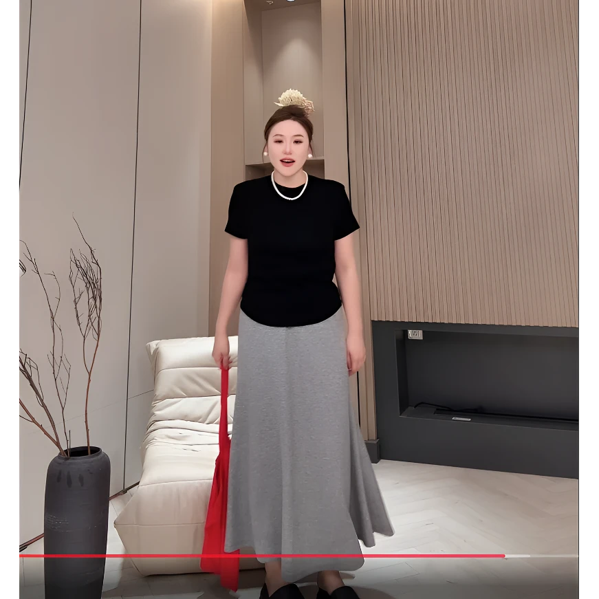 又酷又飒的穿搭套装黑色修身半高领短袖T恤女夏高腰半身裙两件套