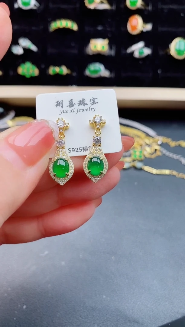 【闪购商品】翡翠耳饰银S925镶嵌212121