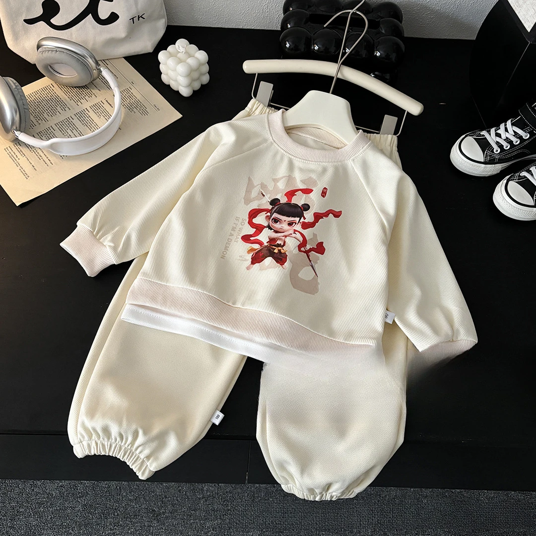 2025年新款男童女童春季童装套装哪吒痞帅洋气长袖春秋休闲两件套